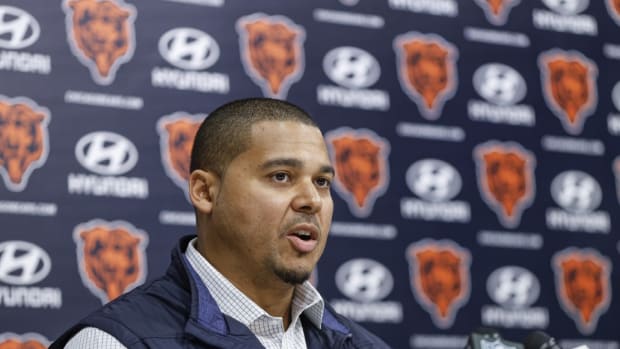Mar 16, 2023; Lake Forest, IL, USA; Chicago Bears general manager Ryan Poles speaks during a press conference at Halas Hall.